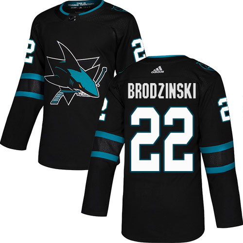 Cheap Adidas San Jose Sharks 22 Jonny Brodzinski Black Alternate Authentic Stitched Youth NHL Jersey